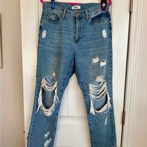 Just Black Denim Women's Ripped Blue Straight Leg Jeans